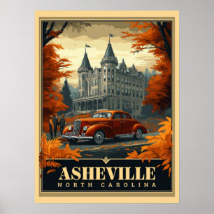 Affiche Vintage Asheville, Caroline du Nord