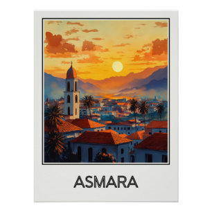 Affiche vintage Asmara, coucher de soleil sur la v