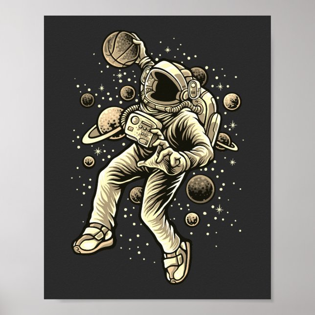 Affiche Vintage Astronaut Basketball in Space  (Devant)