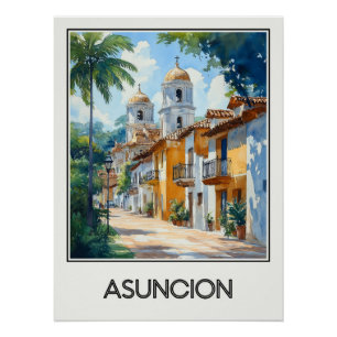 Affiche vintage Asuncion, charme colonial