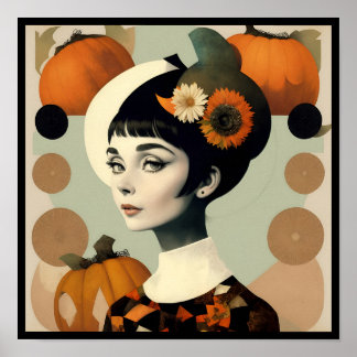 Affiche vintage audrey collage pumpkin flowers deco 1/4