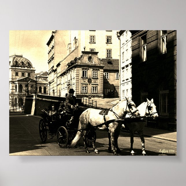 Affiche Vintage Autriche Vienne Dreimaderlhaus Fiaker (Devant)