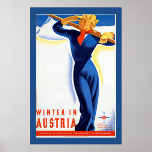 Affiche Vintage autrichienne sur le ski