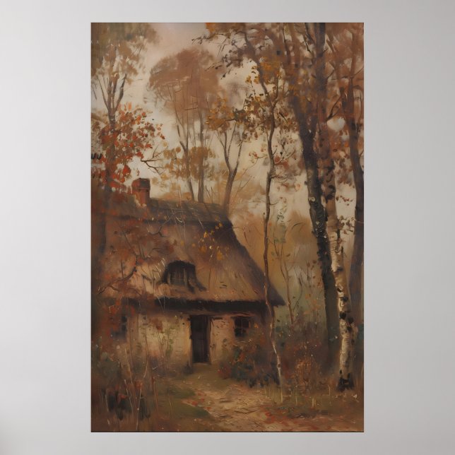 Affiche Vintage Autumn Cottage Landscape Printable Art (Devant)