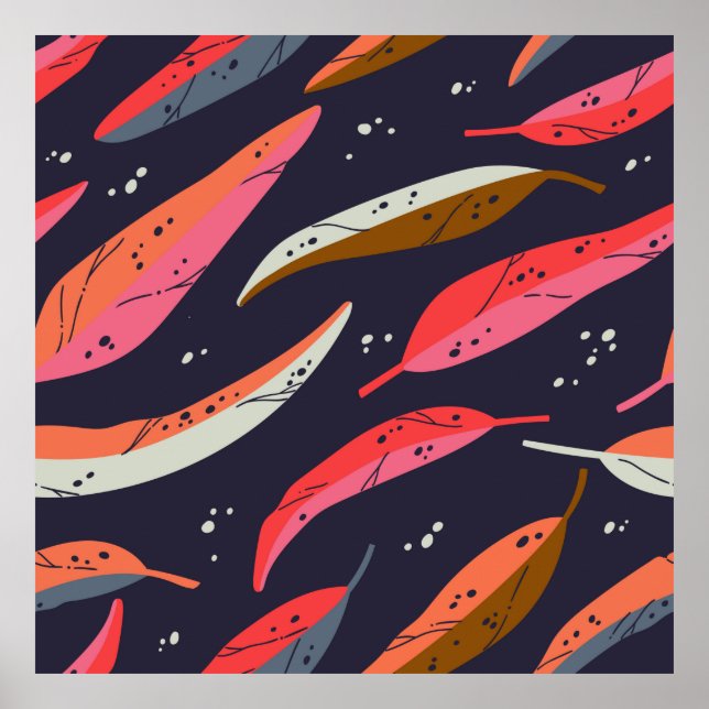 Affiche Vintage autumn leaf seamless pattern background. C (Devant)