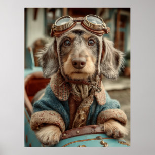 Affiche Vintage Aviator Dog Adventure