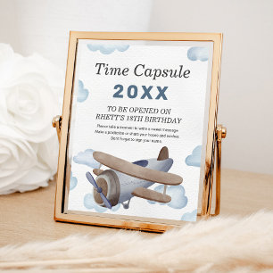 Affiche Vintage avion bleu 1er Anniversaire heure Capsule