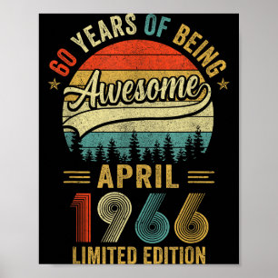 Affiche Vintage avril 1966 60 ans 60e anniversaire hommes