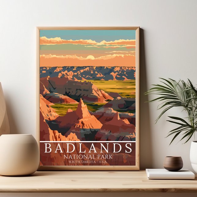 Affiche Vintage Badlands National Park - Western Beauty (Créateur téléchargé)
