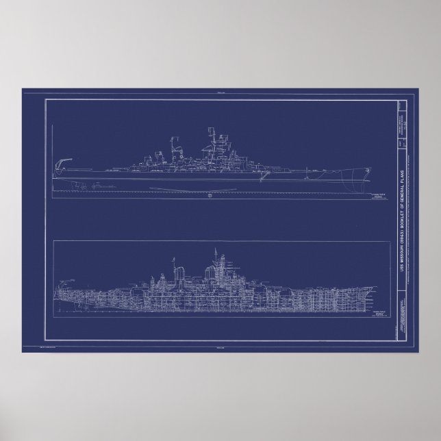 Affiche Vintage Battleship USS Missouri Blueprints (Devant)