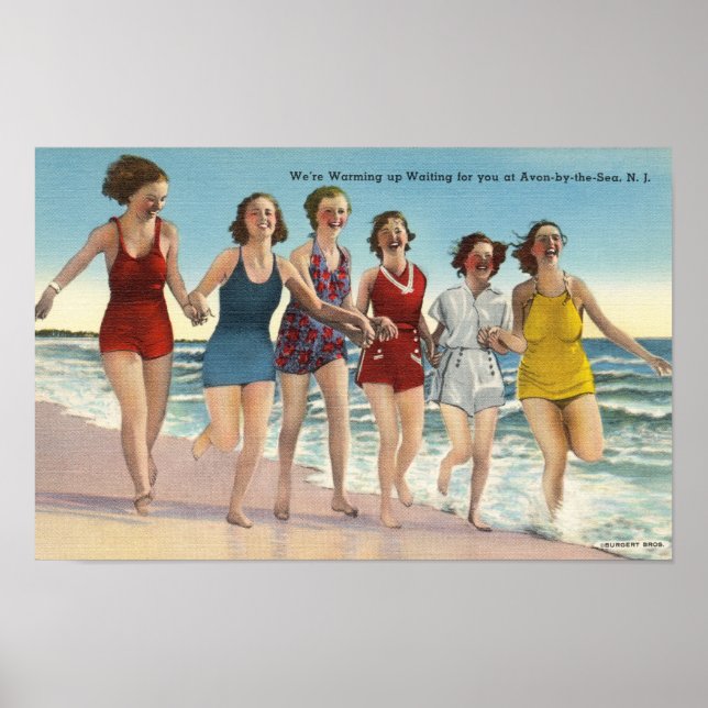 Affiche Vintage Beach dames en maillot de bain (Devant)