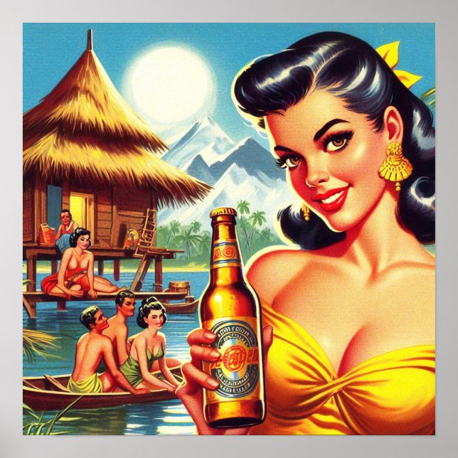 Affiche Vintage Beach Summer Girl (Devant)