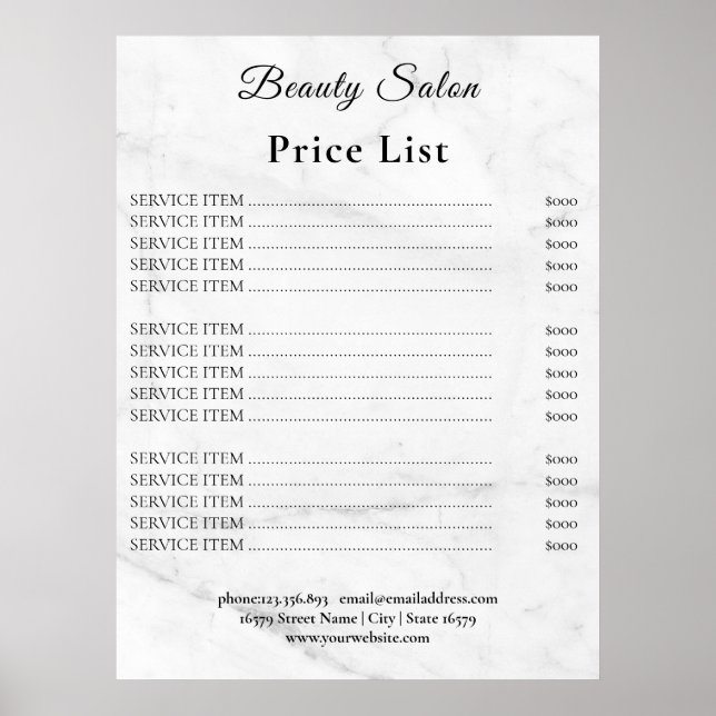 Affiche Vintage Beauty Salon Price List (Devant)