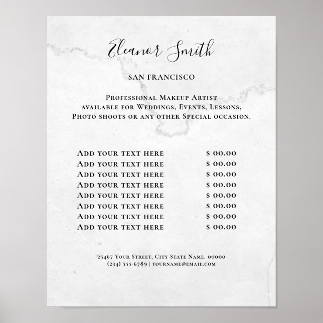 Affiche Vintage Beauty Salon Price List (Devant)