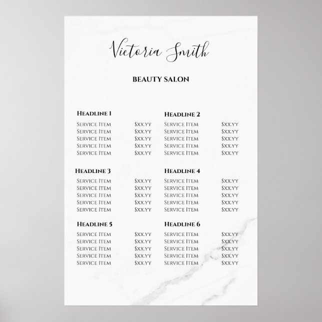 Affiche Vintage Beauty Salon Price List (Devant)