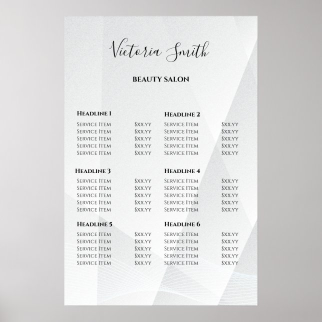 Affiche Vintage Beauty Salon Price List (Devant)