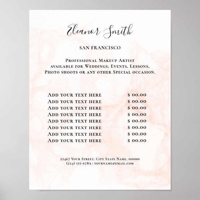 Affiche Vintage Beauty Salon Price List (Devant)