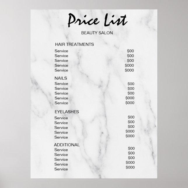 Affiche Vintage Beauty Salon Price List (Devant)