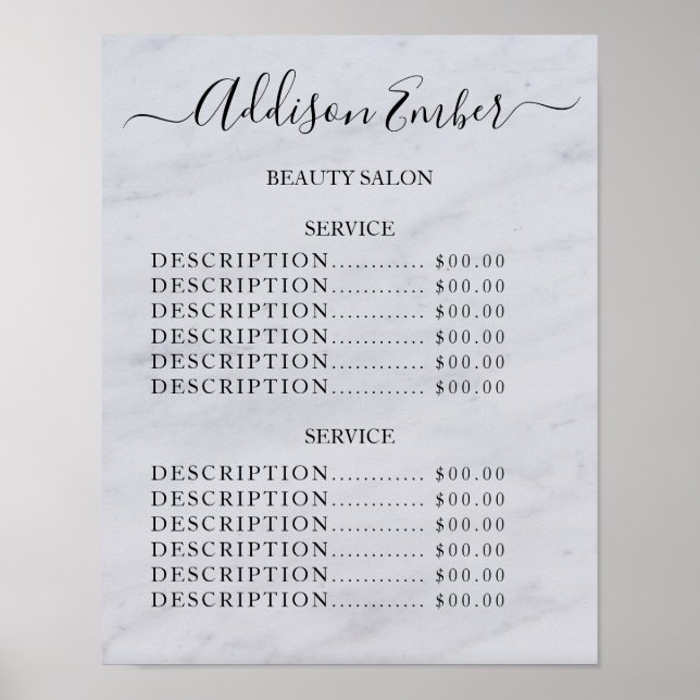 Affiche Vintage Beauty Salon Price List (Devant)
