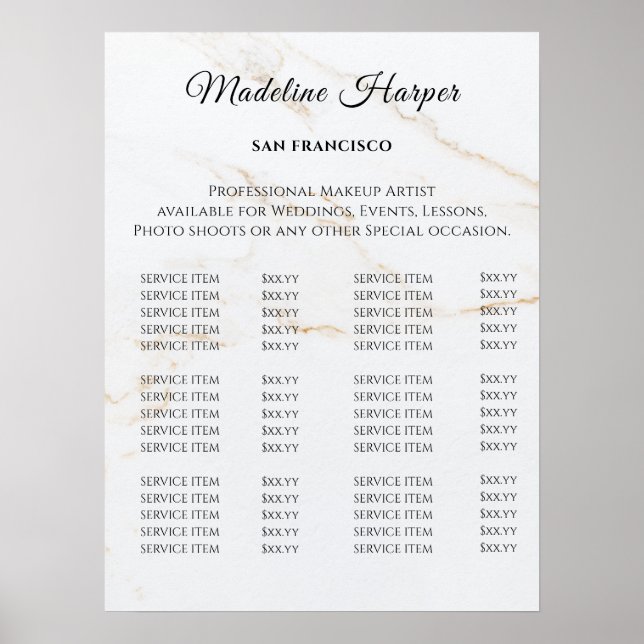 Affiche Vintage Beauty Salon Price List (Devant)