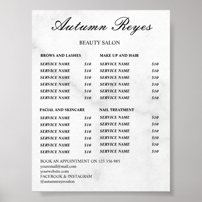 Affiche Vintage Beauty Salon Price List (Devant)