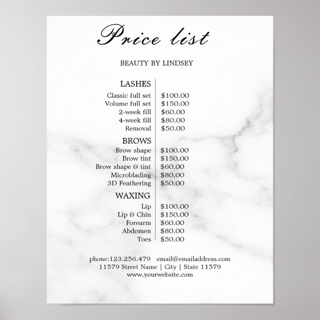 Affiche Vintage Beauty Salon Price List (Devant)