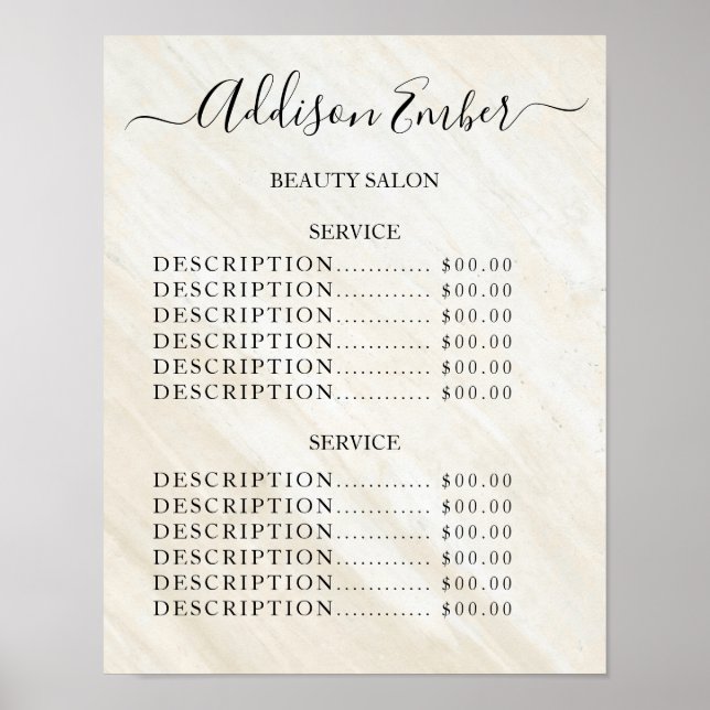 Affiche Vintage Beauty Salon Price List (Devant)