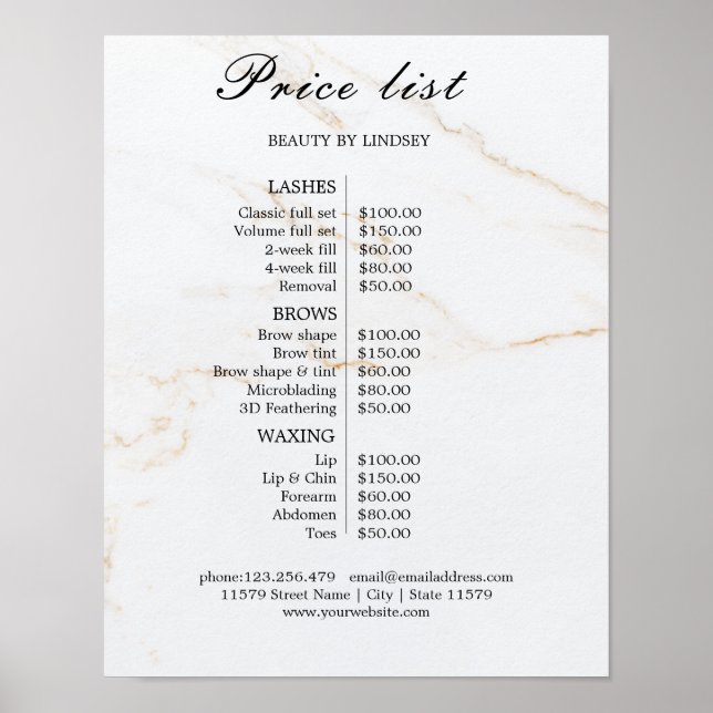 Affiche Vintage Beauty Salon Price List (Devant)