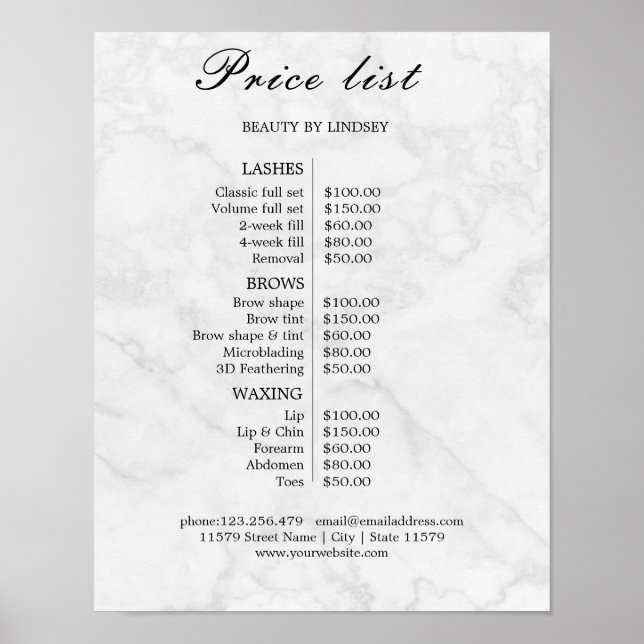 Affiche Vintage Beauty Salon Price List (Devant)