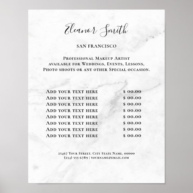 Affiche Vintage Beauty Salon Price List (Devant)