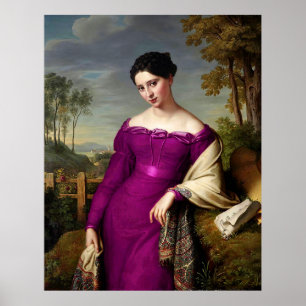 Affiche Vintage Belle Dame À Fuchsia Rose