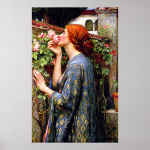 Affiche Vintage Belle Dame Et Fleur Rose