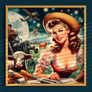 Affiche Vintage Belle Ferme Fille