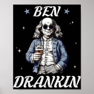 Affiche Vintage Ben qui boit drôle de verre de 4 juillet d