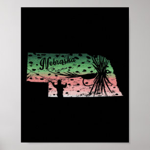 Affiche Vintage Big Fly Rainbow Truite Nebraska Carte Fly