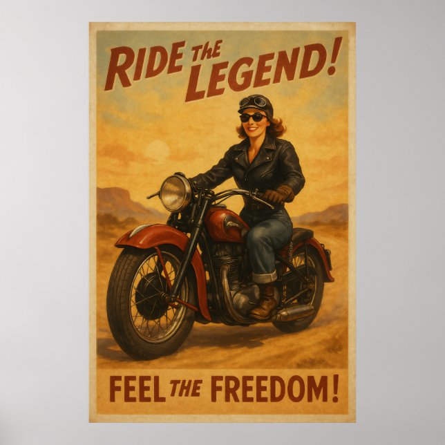Affiche Vintage Biker Freedom Art - Retro Ride Loves (Devant)