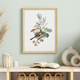 Affiche Vintage Bird and Mushroom Botanical