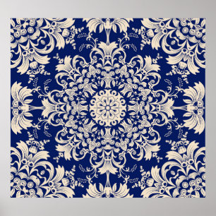 Affiche Vintage Bleu : Elégant Motif sans couture.