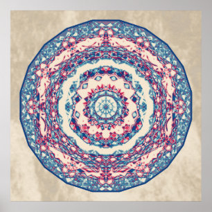 Affiche Vintage bleu rouge Abstrait Mandala Art Design