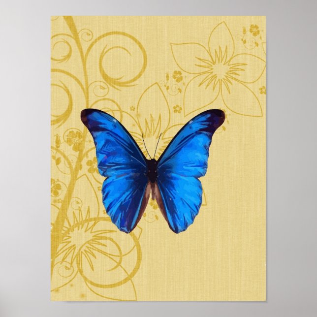 Affiche Vintage blue butterfly art (Devant)