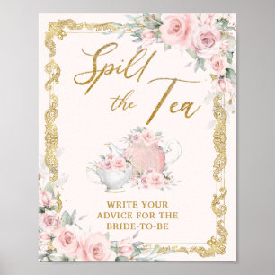 Affiche Vintage Blush Floral Bridal Shower Spill the Tea