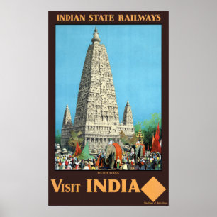 Affiche Vintage Bodh Gaya Visit India Travel