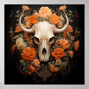 Affiche Vintage Bohême Sugar Skull Bloom