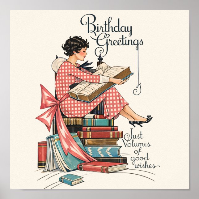 Affiche Vintage Book Lover Birthday Illustration (Devant)