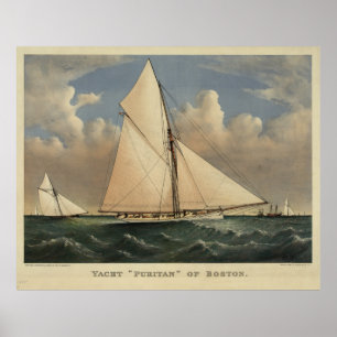 Affiche Vintage Boston Yacht Puritan Illustration (1885)