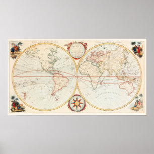 Affiche Vintage Bowles Pocket Map Du Monde