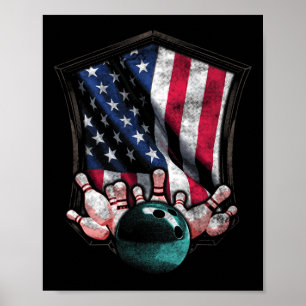 Affiche Vintage Bowling American Usa Drapeau 4 juillet Bow