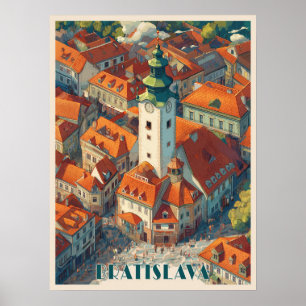 Affiche Vintage Bratislava Slovaquie Voyage, Vieille Ville
