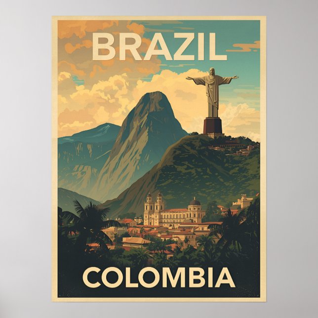 Affiche Vintage Brazil Colombia Travel Retro South America (Devant)