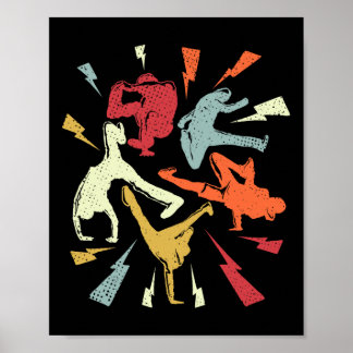 Affiche Vintage Break Dancing Bboy Poses Hip hop rétro
